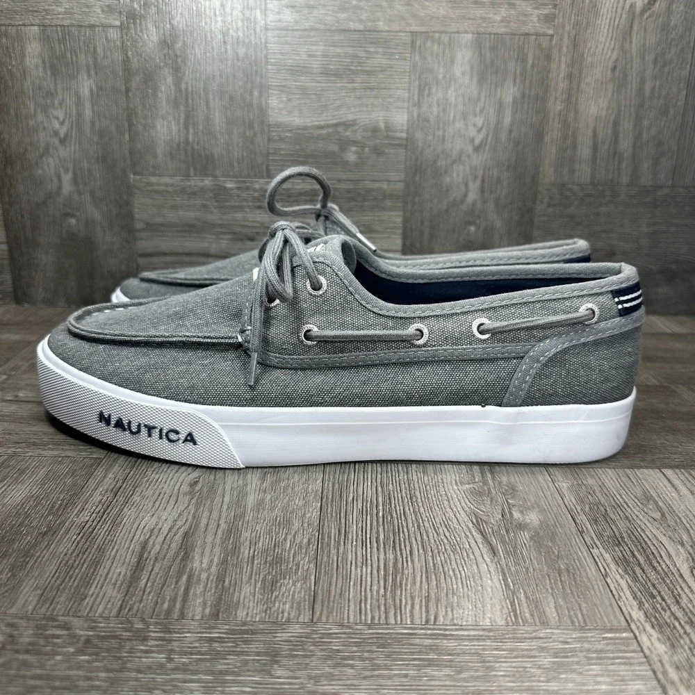 Nautica Mens Boat Shoes Size 11 Grey Canvas Spinnaker Casual Loafers NEW